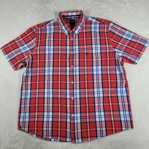 Other - James Pringle‎ Short Sleeve Button Down Shirt Men's 2XL Red Plaid Casual Comfort